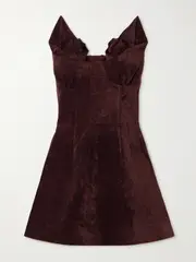 [SHUSHU/TONG] SHUSHU/TONG - Strapless Faux Suede Mini Dress - Burgundy - UK 12 UK 12 Burgundy