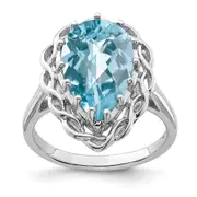 Sterling Silver Rhodium Checker-Cut Sky Blue Topaz Gemstone Birthstone Ring Fine Jewelry Gift for Her