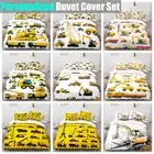 Cartoon Constrction Vehicles Excavator Crane Doona Duvet Quilt Cover Bedding Set