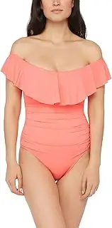 [La Blanca] Women's Island Goddess Off Shoulder Ruffle One Piece Swimsuit
