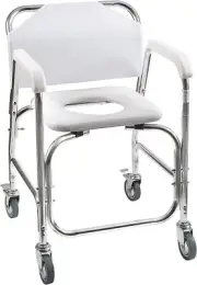 3 In 1 Rolling Shower Commode Chair With Armrests Toilet Wheelchair Waterproo...