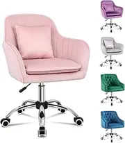 ALFORDSON Velvet Office Chair Swivel Fabric Armchair Computer Desk Chair Modern Home Office Chair Height Adjustable Mid-Back Task Chair for Kids Adult Study Work, Living Room, Bedroom (Orla Pink)