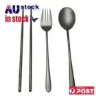4pcs Stainless Steel Tableware Set Spoon Fork Chopsticks Gifts (Black)