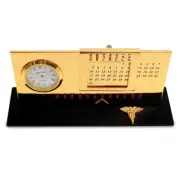 Dental Gold-plated Perpetual Calendar and Clock on Black Base