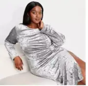 Future Collective Plus Size Women's Open Back Velvet Ruched Dress Silver Gray 2X