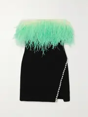 [Self-Portrait] Self-Portrait - Feather-trimmed Crystal-embellished Crepe Mini Dress - Black - UK 10 UK 10 Black