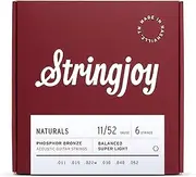 Stringjoy NB1152 Naturals Phosphor Bronze Acoustic Guitar Strings, 11-52 Durable Super light Gauge Acoustic Guitar Strings, Premium Guitar Strings Acoustic 6 String Set for Clear Tones