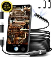 Dual Lens Endoscope Camera, HD, IP68 Waterproof, 16.5FT Cable, LED, Android/iOS