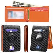 AirTag Wallet Holder RFID Blocking Bifold Credit Card Holder Wallet -Black with orange
