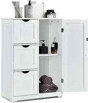 Giantex Bathroom Floor Cabinet, Freestanding Side Storage Cabinet w/ 3 Drawers & 1 Cupboard, 1 Adjustable Shelf, Wooden Entryway Storage Unit Organizer for Home Office (White, 3 Drawers)