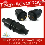 10 X 12V 24V BLACK RUBBER CAP INLINE 2-PIN POWER PLUG & SOCKET KIT BOAT/CARAVAN