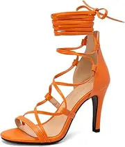 [Galindopia] Women Sexy Leg Tie Up Sandals Knee High Stiletto High Heels Criss Cross Gladiator Sandals