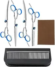 TPZORJX Professional Dog Scissors Set, Stainless Steel 5 in 1 Dog Scissors with Rounded Safety Tips, Fur Scissors Including Thinning Scissors, Curved Straight Scissors