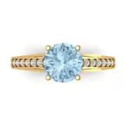 2.21Ct Round Cut Blue Gemstone Solid Gold Engagement Promise Statement Ring