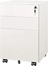 DEVAISE Locking File Cabinet, 3 Drawer Rolling Pedestal Under Desk, Fully Assembled Except Casters, White