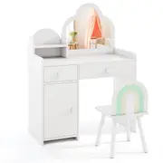 Babyjoy 2-in-1 Kids Vanity Set Princess Makeup Table & Chair w/Detachable Top Study Writing Desk White