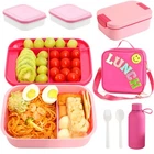 Bento Lunch Box Set for Kids - Pink Nylon insulated Lunch Bag with 12oz Therm...