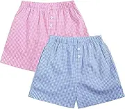 [Flygo] Girls Cotton Plaid Shorts 2 Pack Gingham Elastic Waist Summer Cute Beach Shorts for Teen Girl 5-12 Years