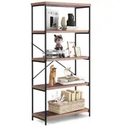 Giantex 5-Tier Bookshelf Wood Bookcase w/Metal Frame Home Office Display Rack Storage Organiser Brown