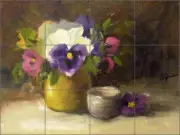 Pansy Tile Backsplash Bette Jaedicke Floral Art Ceramic Mural BJA024