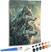 SKRYUIE Paint by Numbers Wolf for Adults, Acrylic Oil Painting by Numbers Kits Animals for Beginner with Paintbrushes Brushes Paintwork Art Crafts Canvas for Home Decor 16x20 inch c7