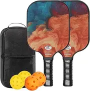 Pickleball Paddle Set of 2, USAPA Approved Lightweight Fiberglass Rackets with Honeycomb Core, 4 Pickleballs & Carrying Bag, Ideal for Beginners & Gift