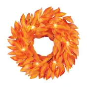 LED Lighted Orange Bay Leaves Fall Hanging Wreath