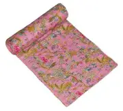 Indian Kantha Hand Block Print Bedspread Floral Art Design King Size Blanket