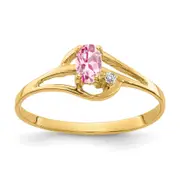 Solid 14k Yellow Gold 5x3mm Oval Simulated Pink Tourmaline A CZ Ring