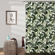 Lush Decor Tropical Paradise Shower Curtain - Fabric Leaf Rainforest Island Print Design, 72" x 72", Green