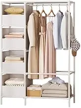 Portable Wardrobe Rack,Wardrobe Standing Cloth Wardrobe Portable Closet Shelves Folding Wardrobe with Hanging Rail, Canvas Wardrobe for Bedroom,White-Withoutdoorcurtain