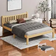 ALFORDSON Double Size Wooden Bed Frame Base Cambrie Series with Headboard, Slatted Design with Solid Pine Wood Construction for Home Bedroom, Modern Scandinavian Style, Oak Color