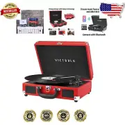 Compact 3-Speed Bluetooth Turntable with Vintage Design and Enhanced Audio - Red