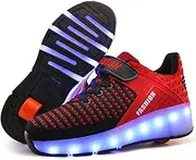 [Qneic] USB Rechargeable Roller Shoes Sneakers for Boys Girls Kids Gift LED Light Up Wheels Shoes Roller Skates