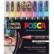 Uni PC3M Posca Poster Paint Marker 1.3mm Fine Pastel Colours 8 Pack