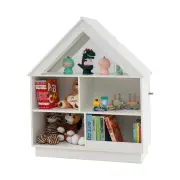 CostwayKids Dollhouse Bookshelf 3-Tier House-Shaped Storage Organizer-White