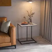 Marble Top Side Table Black: C Shape Sofa End Tables 45x39.5x52.5cm High Gloss Sintered Stone Marbles Tabletop with Black Metal Legs Couch Laptop Desk Bedside Tables for Living Room Home