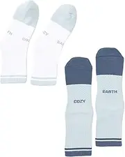 [Cozy Earth] Essential Quarter Socks for Women and Men – Ultra-Soft 70% Mercerized Cotton High Ankle Socks 2 Pack Set – Breathable Seamless Toe – Blister Cushion, Heel & Arch Support - Small Arctic