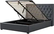 Foret Bed Frame Double Gas Lift Storage Base Bedroom Furniture Fabric Grey Gray Dark