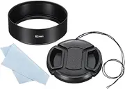 uxcell 62mm Lens Hood, Standard Focus Frosted Surface Anti-Reflective Inside Hood with 67mm Lens Cap and Cleaning Cloth for Camera Lens, Black