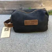 KATTEE Dopp Kit Bag Make Up Toiletry Canvas Pouch Zipper Leather Accent NEW