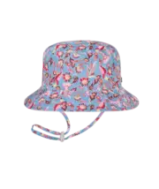 Millymook Girls Bucket Hat - Blue Pink With Bird and Flowers Print - Cordelia