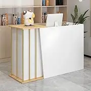 Modern Reception Counter with Locked Drawer and Storage Cabinet, White