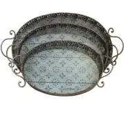 METAL TRAY SET/3 ~ METAL TRAY WITH HANDLES ~ HOME ACCENT ~ HOME DECOR