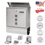Sleek Silver Wall Mount Mailbox - Secure Key Lock and Newspaper Holder Included
