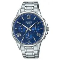 在飛比找PChome24h購物優惠-【CASIO】沉穩條紋設計三針三眼不鏽鋼腕錶-藍面(MTP-