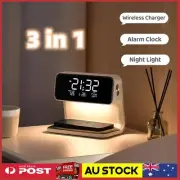 Bedside Lamp Wireless Charging LCD Alarm Clock Phone Charger 3-in-1.