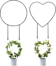 WorthPlanet Metal Garden Trellis for Plant Climbing 2pcs Iron Garden Trellis Decorative Potted Plant Support Stakes in Round&Heart