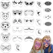 Uoeo 25 Pieces Face Painting Stencils, Reusable Face Paint Templates Tattoo Stencils Face Body Painting Stencils for Kids Holiday Halloween Makeup Body Art