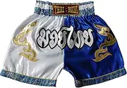 [Generic] White Blue - Authentic Muay Thai Kickboxing Shorts for Youth - Premium Unisex Boxing Trunks for Kids and Teens - Ideal for Training, Gym, and MMA